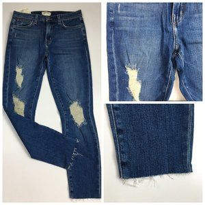 NWT L'AGENCE Medium Wash MARCELLE French Slim Fit Distressed Raw Edge Hem Jeans